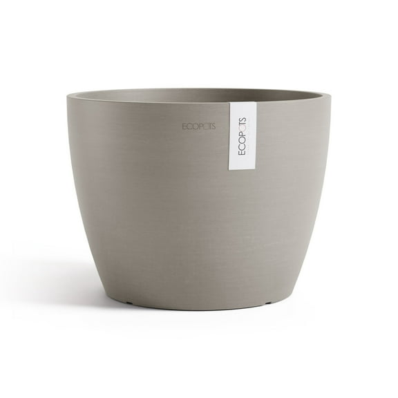 Ecopots Stockholm Durable Modern Round Indoor/Outdoor Recycled Based Composite Flower Pot Planter, Taupe, 12"