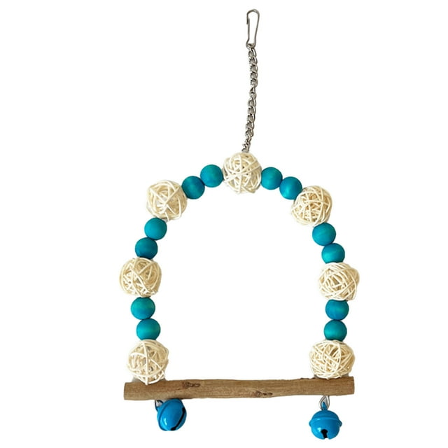 Bird Swing Toy, Colorful Wood Beads Rattan Ball,Swing Perch with Bells, Safe and , Develops Intelligence, Non Slip, Suitable for Cockatiels Lovebirds