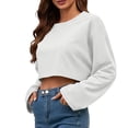 thumbnail image 3 of OGLCCG Cropped Sweatshirts for Women Oversized Crewneck Long Sleeve Drop Shoulder Tops Summer Lightweight Loose Fit Shirts for Women,L,White, 3 of 8