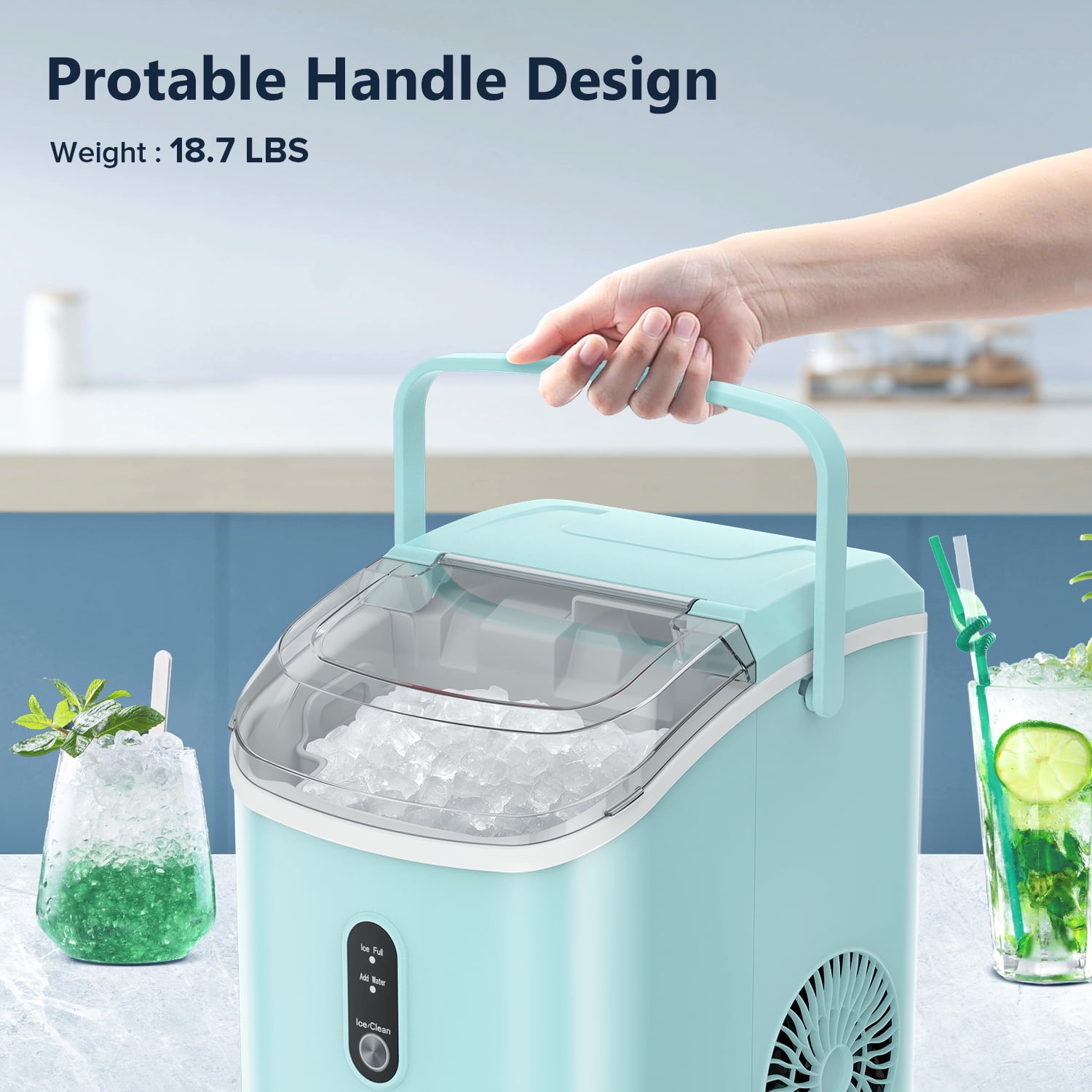  Nugget Ice Makers Countertop, Crushed Ice Maker with  35Lbs/24H,Soft Chewable Ice, Pebble Ice Maker with Handle,Self-Cleaning,  Ice Scoop& Basket,for Home,Office,Kitchen（White） : Appliances