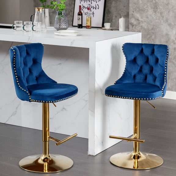 Swivel Bar Stools Set of 2,Adjustable Barstools with Back Velvet Tufted Counter Stools Modern Upholstered Bar Chairs with Nailhead for Kitchen Island Restaurant Pub Counter