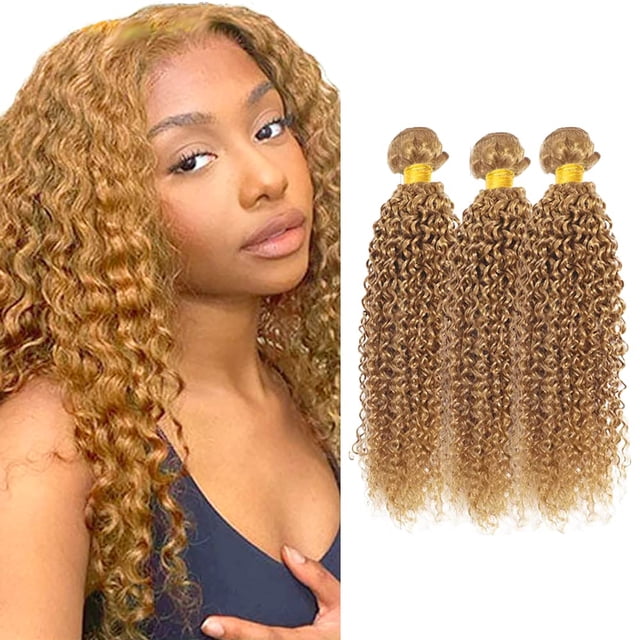 Hair Bundles Ladrxadr Color 27, rubio miel, rizado, 40 cm, 3 x 100 g