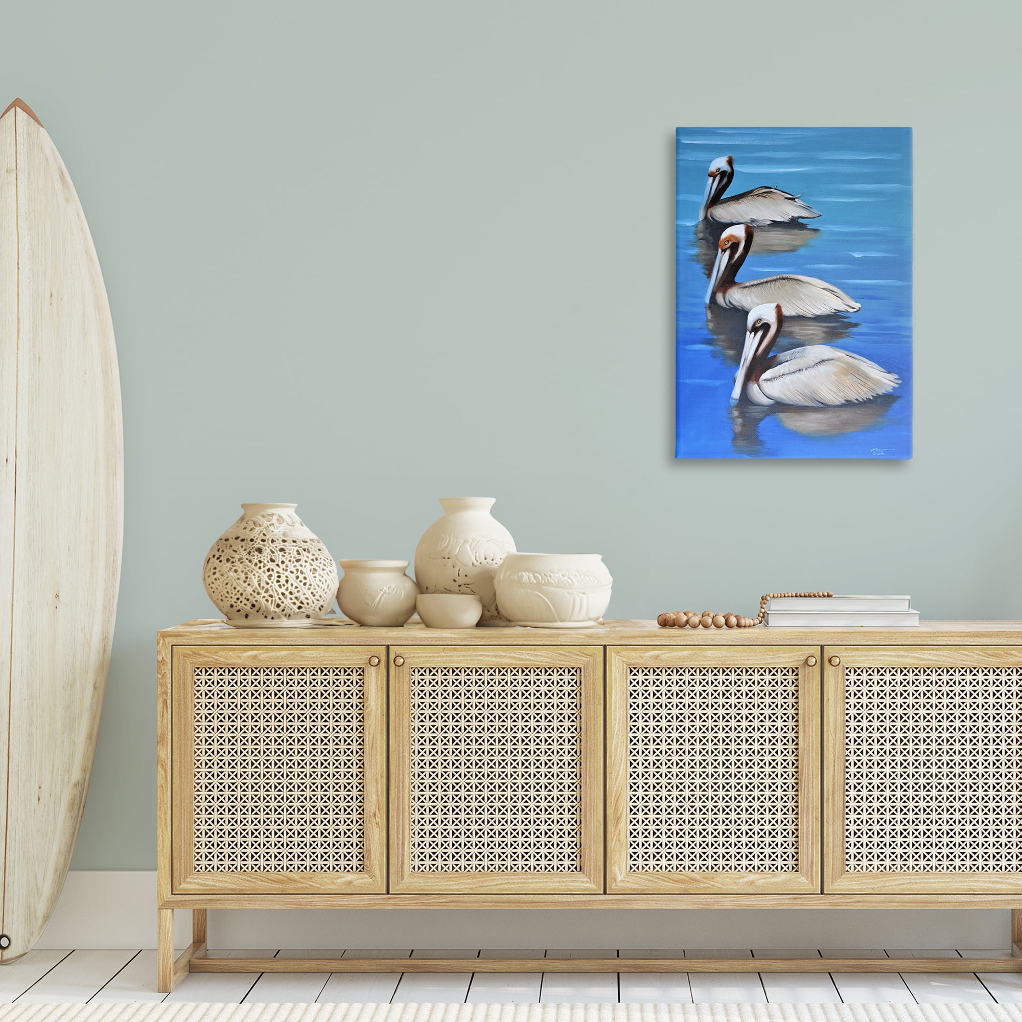 Stupell Industries Pelican Trio Drifting Animals & Insects Painting Gallery Wrapped Canvas Art Print Wall Art, 24 x 36