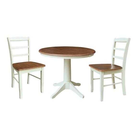 36" Round Extension Dining Table with 12" Leaf and 2 Dining Chairs   Multi Color