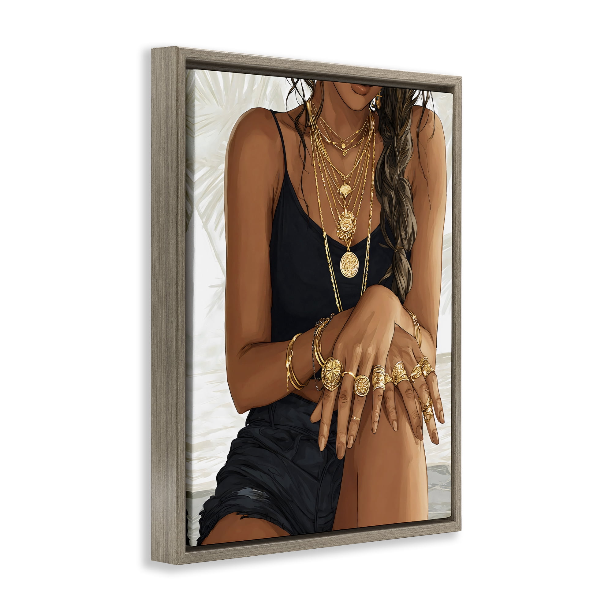 Stupell Industries All The Bling Adornments Brown Framed Floater Canvas Wall Art, design by Franklyn Gregory