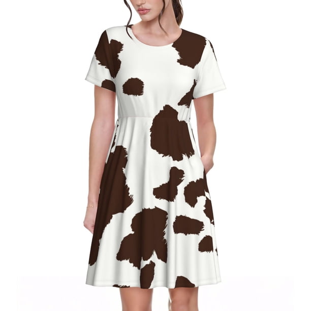 Disketp Brown Cow para Vestido de Manga Corta para Mujeres, Vestidos de Verano para Mujeres, Casual y Holgado para la Playa