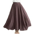 thumbnail image 3 of Linen Thread Ankle Skirts for Women High Elastic Waist A-Line Skirts Large Size Maxi Skirts Solid Color Pleated Skirts, 3 of 7