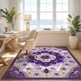 thumbnail image 3 of Design&I 8'x10' Ultra Soft Area Rug, Dorm Purple Boho Vintage Petal Symmetry Pastel Flower Lilac None Fluffy Washable Non Shedding for Bedroom Living Room Under Sectional, 3 of 7