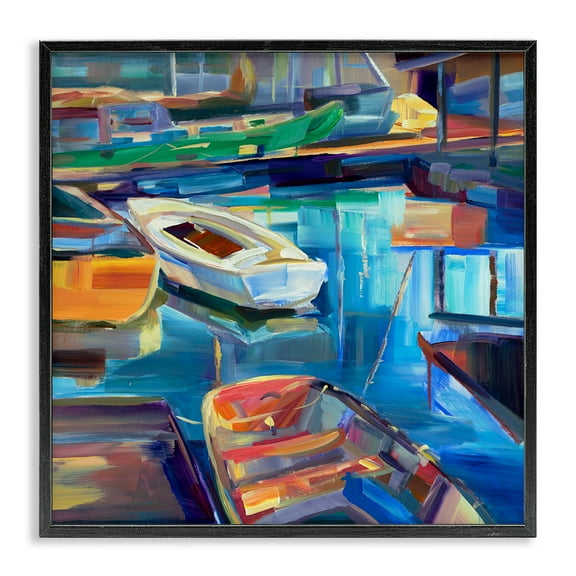 Stupell Industries Boat Marina Abstraction Transportation Painting Black Framed Art Print Wall Art, 12 x 12