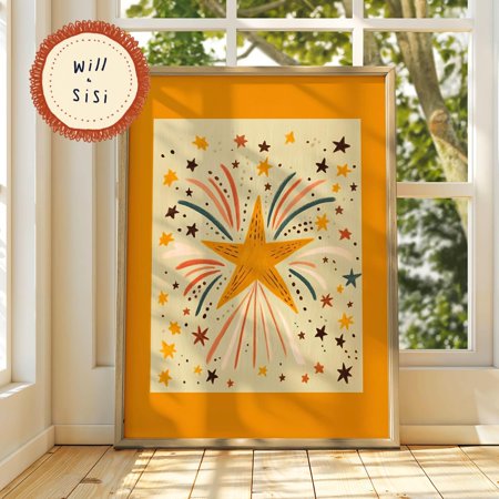 Starburst Fireworks Nursery Print Cute Celebration Wall Art Fun Kids Room Illustration Playroom Decor Toddler Print Colorful Star Art | 06 Poster Only