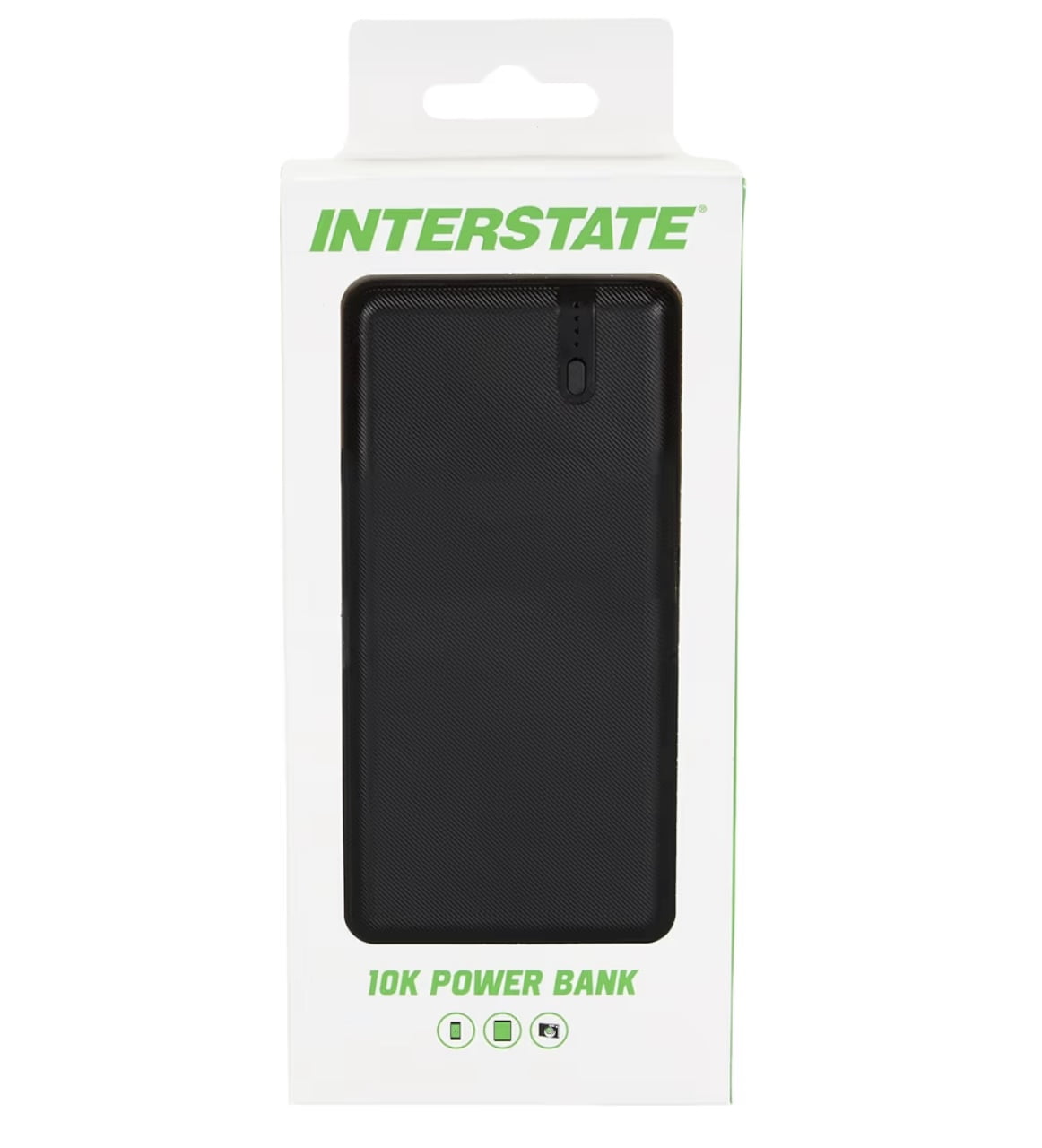 Interstate Batteries 10K Power Bank, 10,000mAh Battery Pack, Compact Travel-Ready Portable Charger, 5V, 10Ah High-Speed Charging for Cell Phones, Electronics, Emergencies (LED, USB Input and Output)