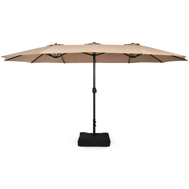Patiojoy Parasol de Patio Double Face de 15 Pi avec Base, Parasol de Marché Extra-Grand pour l'Extérieur, Café