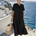 thumbnail image 4 of Guieoi Summer Dresses for Women 2026 Solid-Color Short-Sleeve Pleated Midi-Length Loose-Fit Pocket Cotton-Linen Blend Dress Black XL, 4 of 9