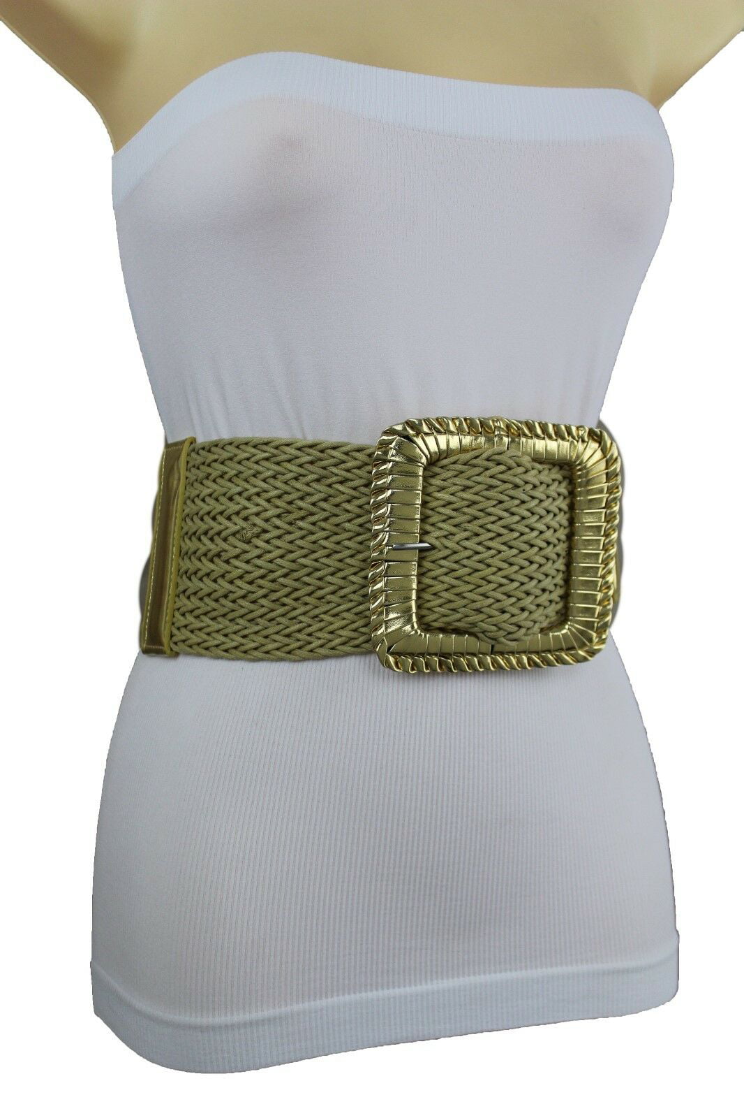 Women Waist Hip Wide Elastic Gold Color Fashion Belt Animal Print Size M L XL 