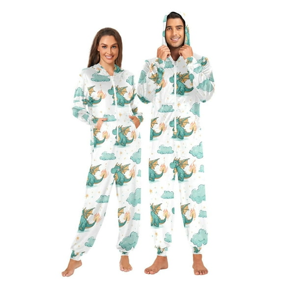Adult Christmas Onesie Cartoon Dragon Adult Zipper One-Piece Pajamas Unisex Pajamas with Pockets