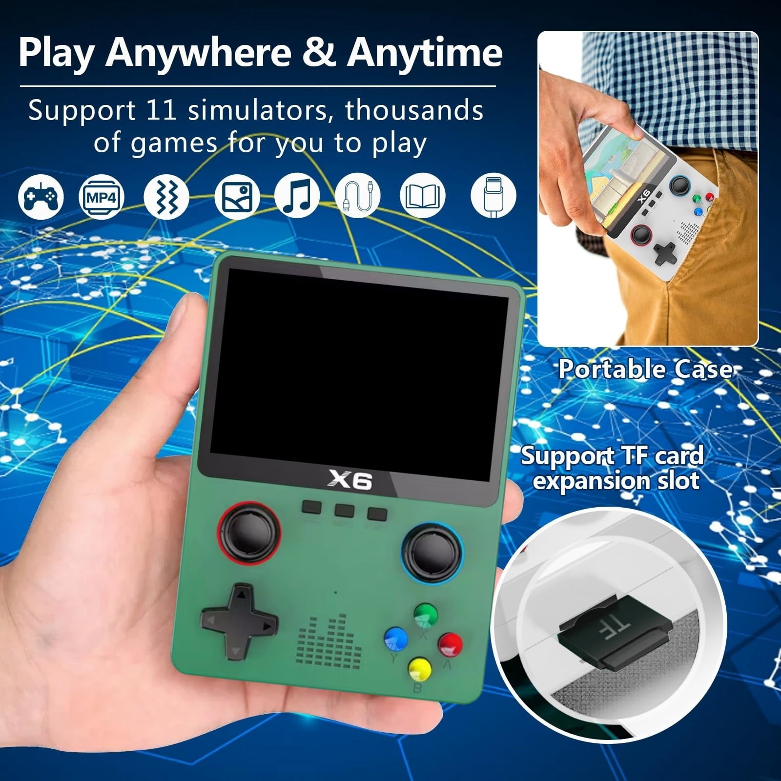 Handheld Game Console with 32G TF Card, Green