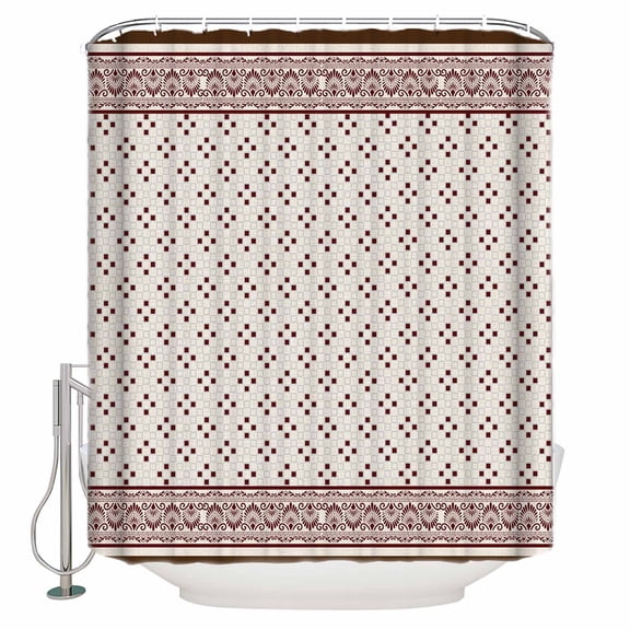 Fabric Shower Curtain, Vintage Plaid Striped Geometric Floral Bathroom Curtain with 12 Hooks Waterproof No Bad Odor Machine Washable Bath Curtains for Bathroom, Spa Room, 36"x72"