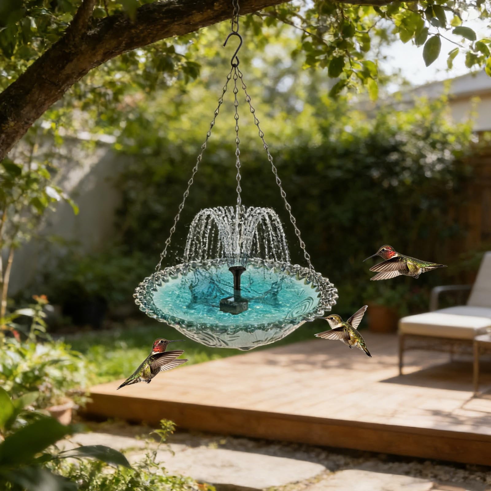 Solar Cascade Hanging Bird Bath Fountain, 2026 New Outdoor Outdoor Hanging Bird Bath with Solars Pump & Glass Bowl, Large Humming Birds Baths Fountains for Garden, Patio, Lawn Decor