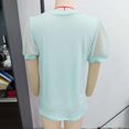 thumbnail image 2 of Camiseta de verano verde menta con escote en V, mangas cortas abullonadas y detalle de encaje, corte holgado, 2 of 3