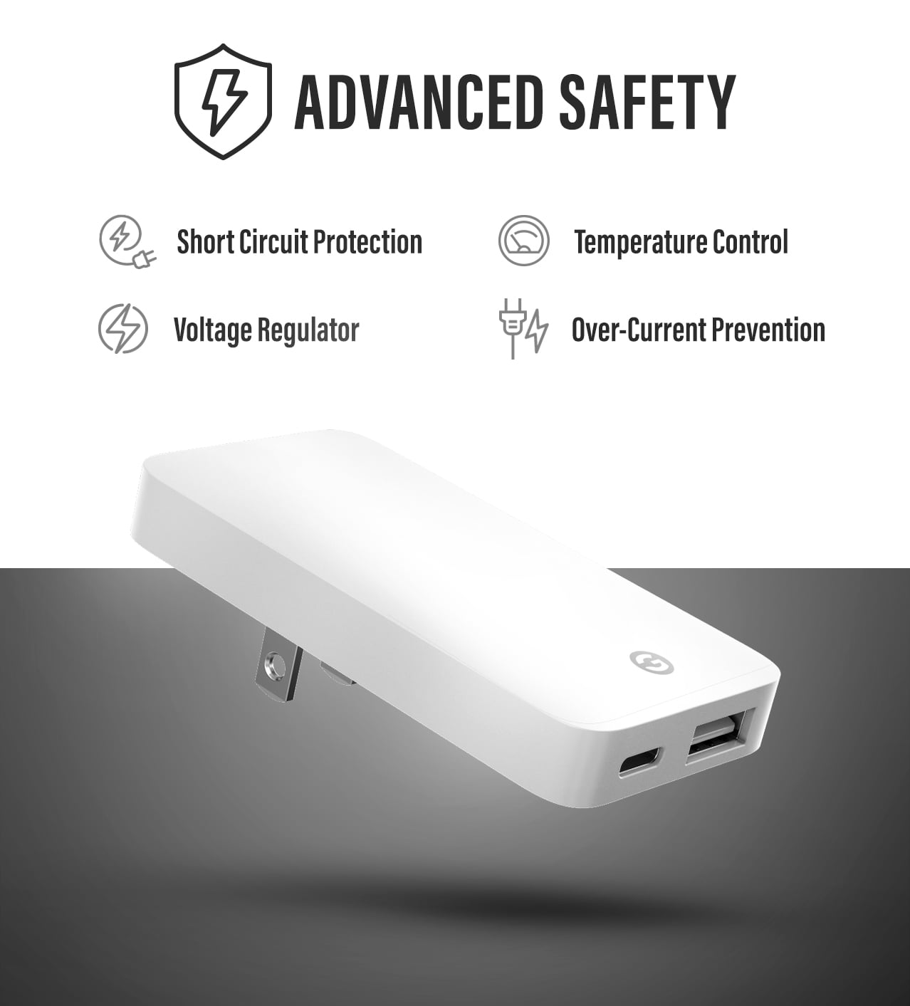 (3 Pack) Flat Type C Wall Charger, Galvanox Ultra Slim Dual Port USB-C / USB-A Multi Port Travel Plug, Low Profile Power Adapter (Fast Charging 20W)