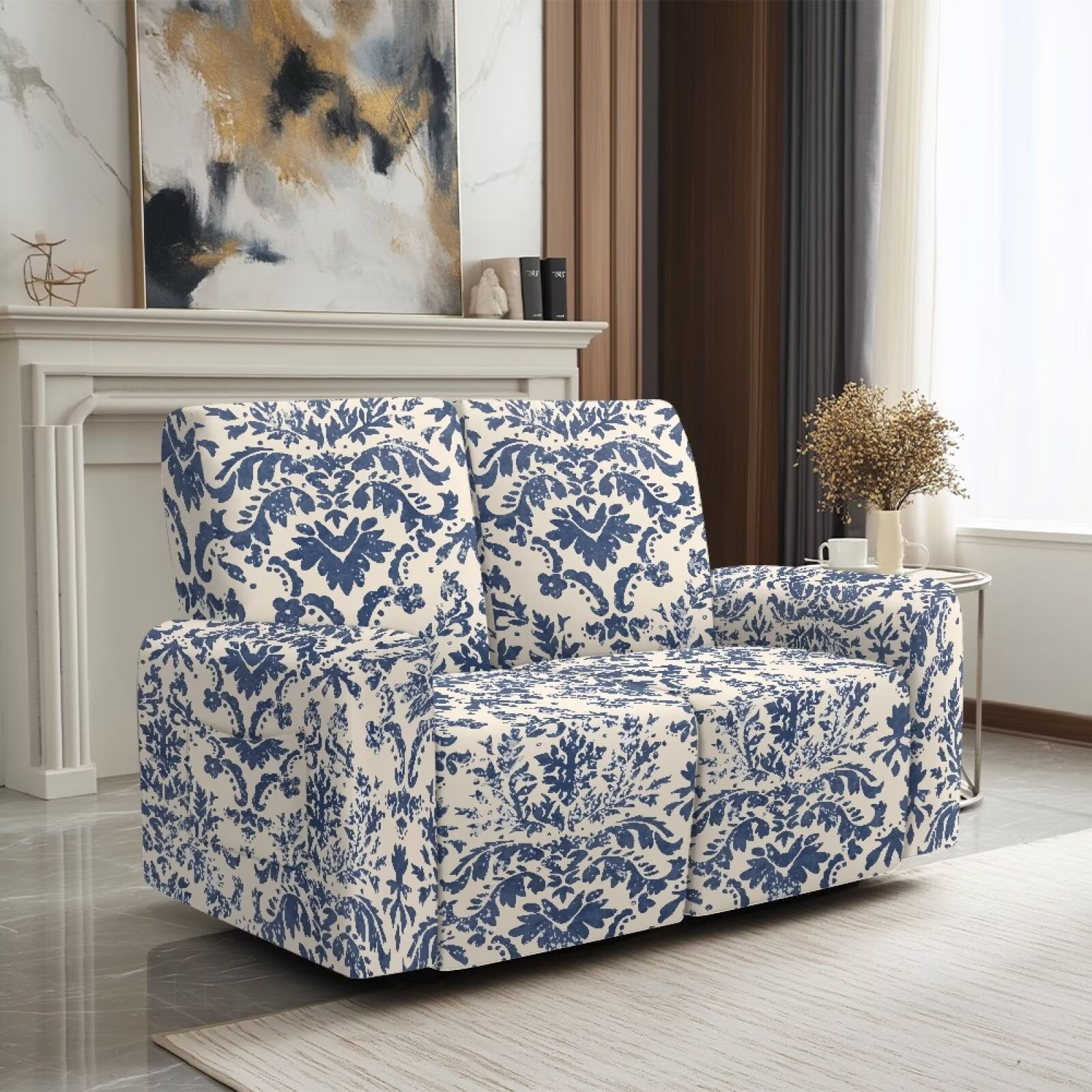 Yuyamidu Boho Loveseat Recliner Covers 2 Seater Mandala Flower Reclining Sofa Covers with Elastic Edge Easy to Install Recliner Loveseat Slipcover Gift for Friends