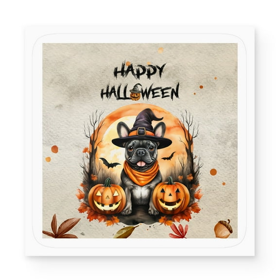 Happy Halloween French Bulldog Witches Hat Pumpkin Carving Vinyl Sticker Dog Lover Gifts Waterproof Decal Art Decor - 02019