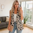 thumbnail image 2 of Psesaysky Brown Animal print Blazer Vest for Women Business Casual Sleeveless Open Front Suit Vest Lapel One Button Suit Waistcoat, Size M, 2 of 6