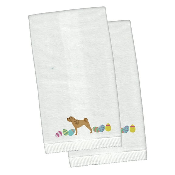 Shar Pei Easter White Embroidered Plush Hand Towel Set of 2