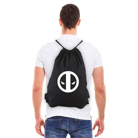 Deadpool Logo Eco-Friendly Reusable Cotton Canvas Draw String Bag Black &