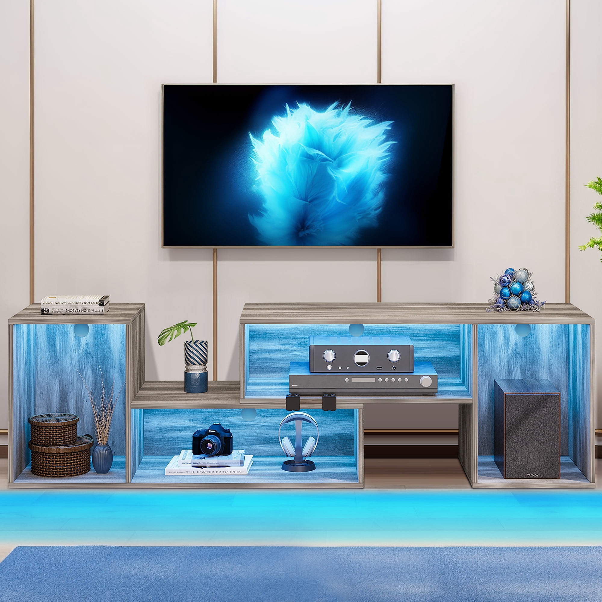 Uforic Oak TV Cabinet, 141×40×48cm, 110V US Plug, 16 Modes, Remote & Bluetooth Control, 15mm Particleboard