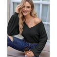 thumbnail image 5 of Women'S Long Sleeve V Neck Lantern Blouse Dressy Casual Ribbed Knit Tunics Loose Fit Fall Shirts 2025 Black L, 5 of 8