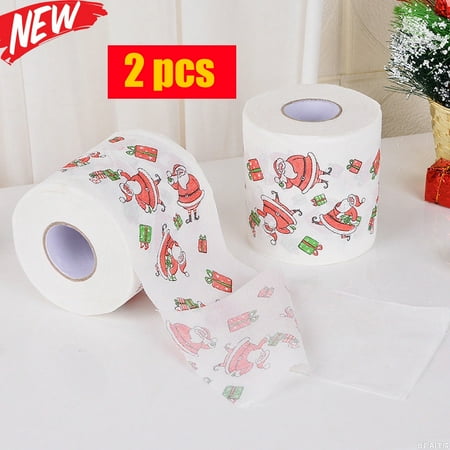 KOYPTL 2 Rolls Christmas Toilet Paper Two-layer Christmas Chimney Paper Funny Disposable Napkin Paper Holiday Party Supplies Christmas Santa Decorations for Table Bathroom Home Decor
