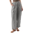 thumbnail image 1 of Womens Cotton Linen Pants High Waisted Straight Wide Leg Lounge Pants with Multi Pockets Solid Trousers, 1 of 6