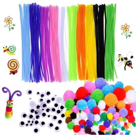 200 Pieces Pom Poms Balls and 150 Pieces Self Adhesive Wiggle Eyes for Valentine Day Craft DIY Art Supplies 150 Pieces Valentine Day Chenille Stem Pipe Cleaners 