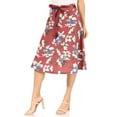 thumbnail image 4 of Women's Casual Floral A-line Printed High Waist Bow Tie Belted Knee Length Midi Skirt, 4 of 6