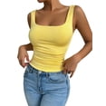 thumbnail image 3 of Women'S Summer Sleeveless Square Neck Tank Top Ruched Slim Fit Basic Vest Tops Yellow M, 3 of 9