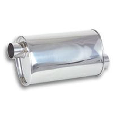 Vibrant StreetPower Oval Muffler with 4in Round Tip Angle Cut Rolled Edge - 2.5in inlet I.D.
