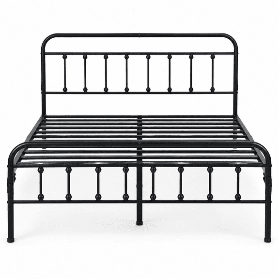 Vintage King Metal Platform Bed Frame with Headboard and Footboard