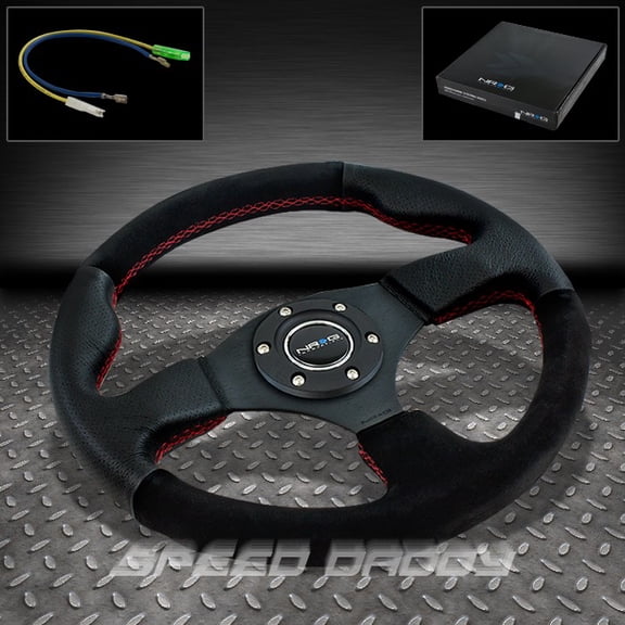 UNIVERSAL NRG PVC LEATHER ALUMINUM 32CM RACING STEERING WHEEL BLACK/SUEDE DECOR