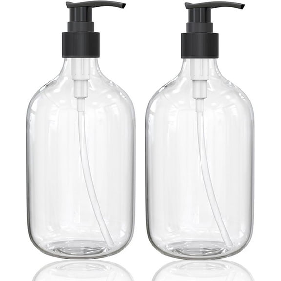 17 Ounce Clear Plastic Pump Bottle Dispenser, Refillable Empty Bottle Container with Pump for Essential Oil Soap Lotion Shampoo, 2 Pcs