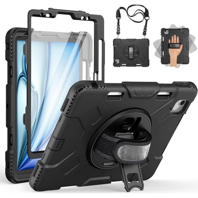 Case for iPad Air 11 Inch M3 M2 2025 2024, iPad Air 5th / Air 4th Generation Case 2022 2020, iPad Pro 11 2022 - 2018 with Screen Protector/Pen Holder/Rotating Stand/Hand Strap/Shoulder Strap