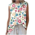 thumbnail image 2 of Shirts for Women Plus Size Sleeveless Round Neck Floral Printed Casual Tank Top Pink L, 2 of 5