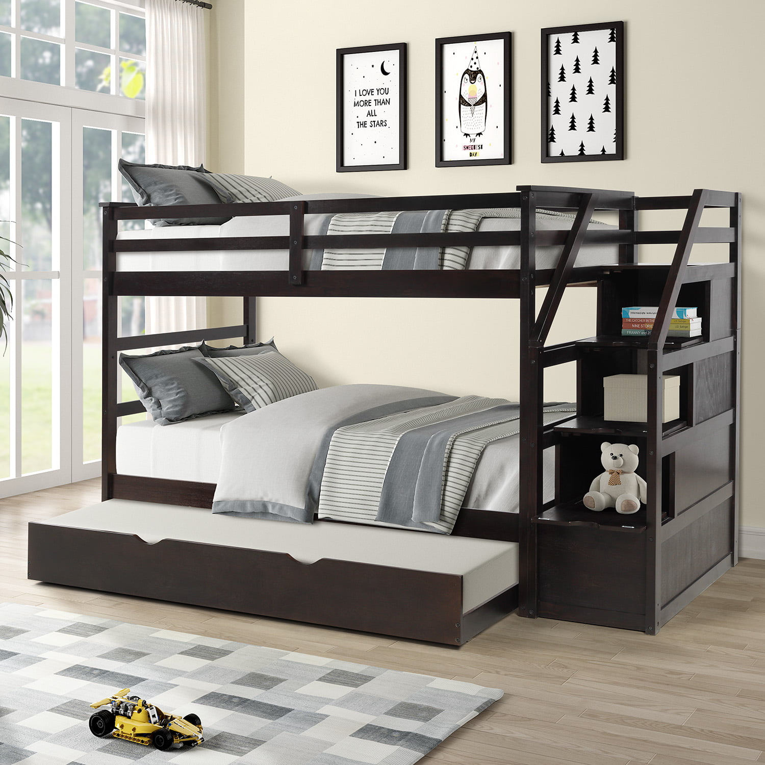Stairway Twin Over Bunk Bed With, Twin Over Stairway Storage Bunk Bed With Trundle