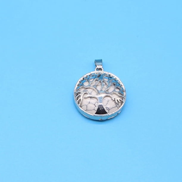 Zhuge Colgante de collar, collares para hombres y mujeres, colgante de aleación hueca de árbol de la vida de piedra natural (blanco)