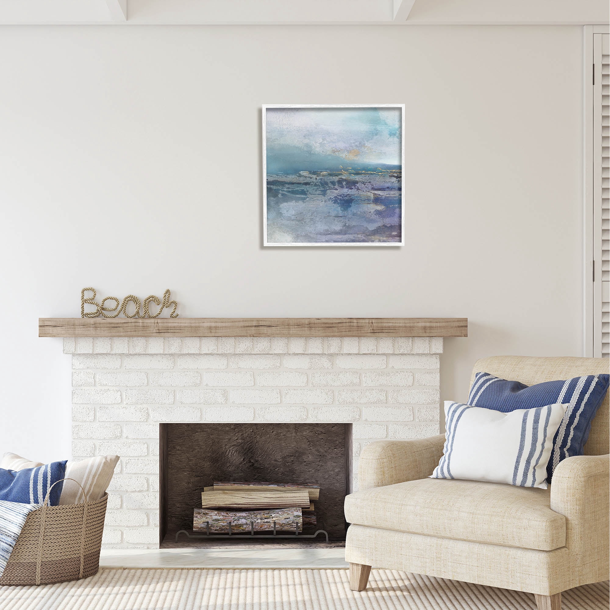 Stupell Industries Abstract Ocean Landscape Splash Coastal Painting White Framed Art Print Wall Art