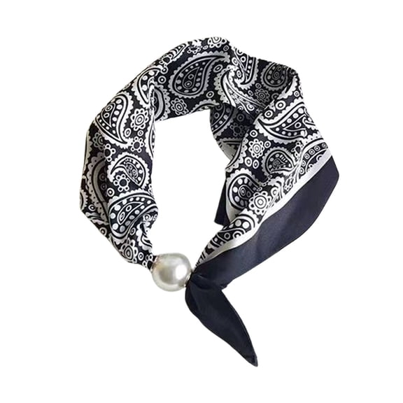 YUEHUA Silk Scarf Necklace for Woman Trendy Magnetic Closure Pearl Neck Scarf Choker Satin Skinny Neckerchief Hair Bandanas Scarves