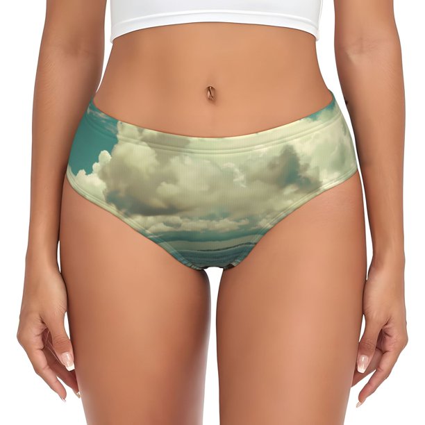 Fotbe Serene Coastal Blue Sky Calzones Estampados para Mujer – Ropa Interior de Algodón, Cómoda, Suave y Elástica-Large