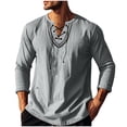 thumbnail image 1 of Blusas y camisas de manga larga con cuello redondo para hombre, informales, de color liso, con hombros descubiertos, rectas, con lazo en el pecho, bordadas, de licra., 1 of 8
