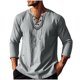 thumbnail image 1 of Blusas y camisas de manga larga con cuello redondo para hombre, informales, de color liso, con hombros descubiertos, rectas, con lazo en el pecho, bordadas, de licra., 1 of 8