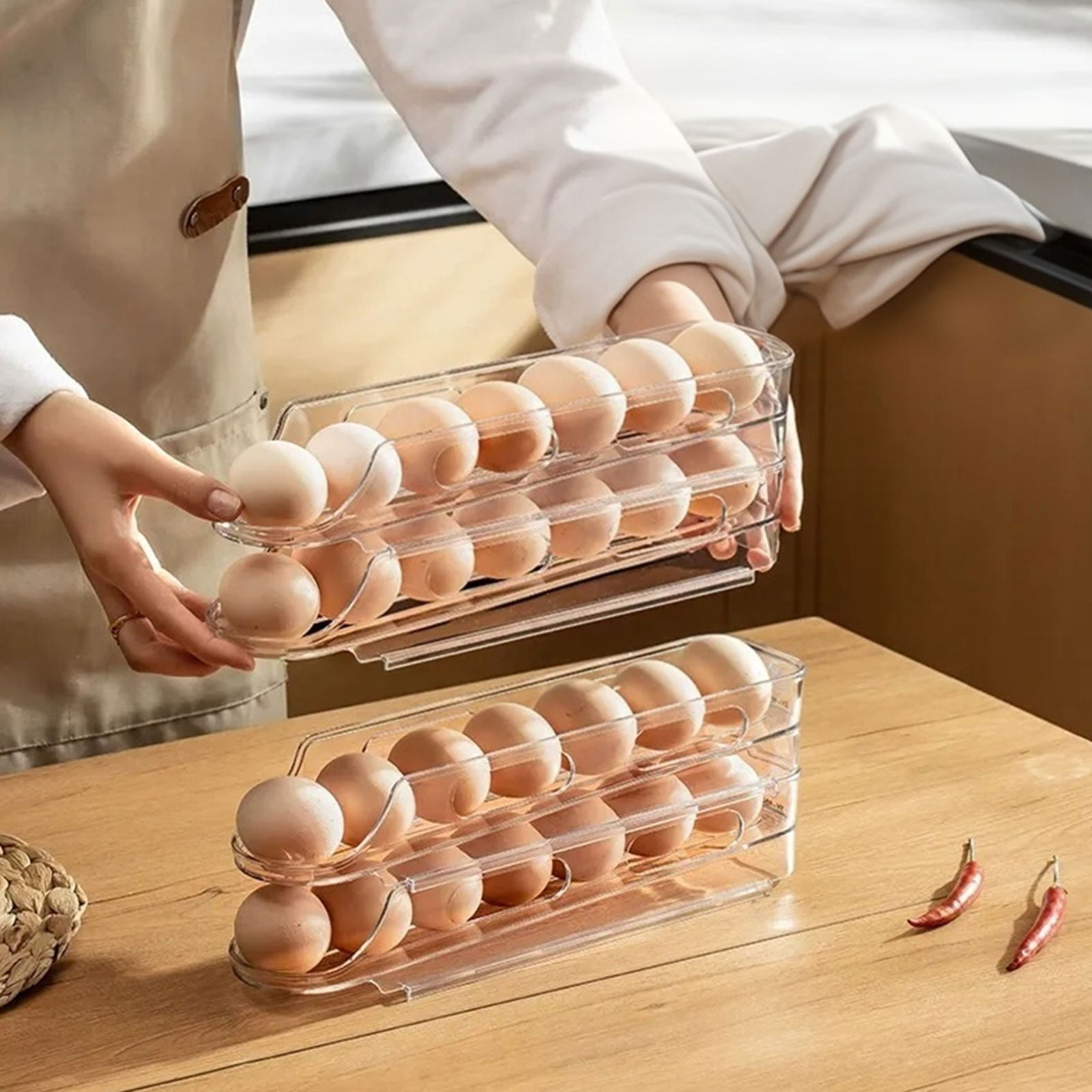 Clear Egg Holder for Fridge, Auto Rolling Egg Dispenser for Eggs 18 Count, Space-Saving Egg Roller, Organizer, Container, Storage for Refrigerator & Kitchen Countertop by Elapind